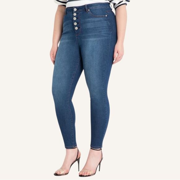 ELOQUII Gena Fit Peach Lift Button Fly Jeans, Size 22 Dark Wash - Picture 13 of 15